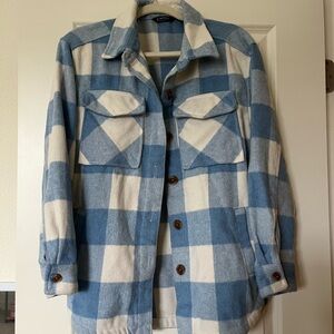 Plaid Blue and White Women's Jacket